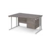 Maestro 25 left hand wave desk 1400mm wide with 2 drawer pedestal - white cable managed leg frame Grey Oak Top - MCM14WLP2WHGO