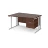 Maestro 25 left hand wave desk 1400mm wide with 2 drawer pedestal - white cable managed leg frame Walnut top - MCM14WLP2WHW
