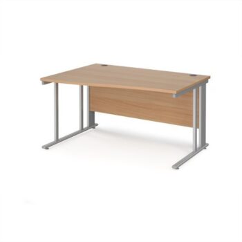 Maestro 25 left hand wave desk 1400mm wide - silver cable managed leg frame Beech top - MCM14WLSB