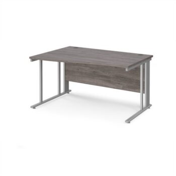 Maestro 25 left hand wave desk 1400mm wide - silver cable managed leg frame Grey Oak Top - MCM14WLSGO