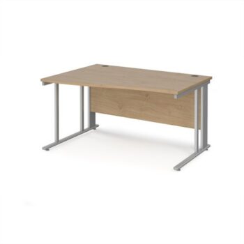Maestro 25 left hand wave desk 1400mm wide - silver cable managed leg frame Kendal Oak Top - MCM14WLSKO