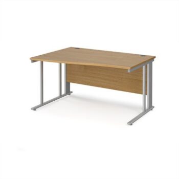 Maestro 25 left hand wave desk 1400mm wide - silver cable managed leg frame Oak Top - MCM14WLSO