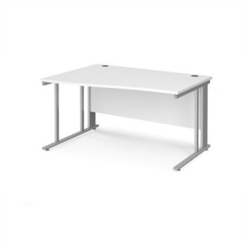 Maestro 25 left hand wave desk 1400mm wide - silver cable managed leg frame White Top - MCM14WLSWH