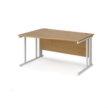 Maestro 25 left hand wave desk 1400mm wide - white cable managed leg frame Oak Top - MCM14WLWHO