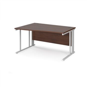Maestro 25 left hand wave desk 1400mm wide - white cable managed leg frame Walnut top - MCM14WLWHW