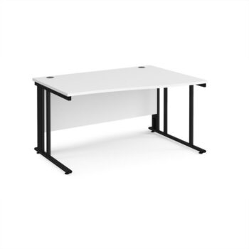 Maestro 25 right hand wave desk 1400mm wide - black cable managed leg frame White Top - MCM14WRKWH