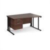 Maestro 25 right hand wave desk 1400mm wide with 2 drawer pedestal - black cable managed leg frame Walnut top - MCM14WRP2KW