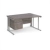 Maestro 25 right hand wave desk 1400mm wide with 2 drawer pedestal - silver cable managed leg frame Grey Oak Top - MCM14WRP2SGO