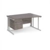 Maestro 25 right hand wave desk 1400mm wide with 2 drawer pedestal - white cable managed leg frame Grey Oak Top - MCM14WRP2WHGO