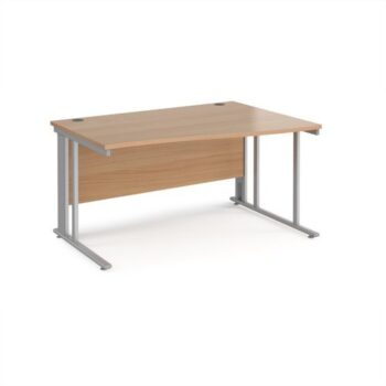 Maestro 25 right hand wave desk 1400mm wide - silver cable managed leg frame Beech top - MCM14WRSB