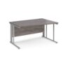 Maestro 25 right hand wave desk 1400mm wide - silver cable managed leg frame Grey Oak Top - MCM14WRSGO