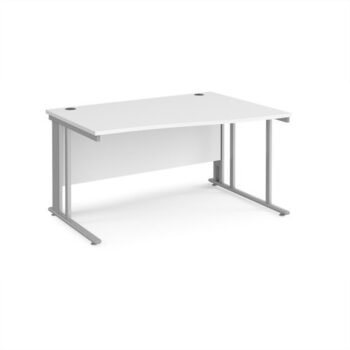 Maestro 25 right hand wave desk 1400mm wide - silver cable managed leg frame White Top - MCM14WRSWH