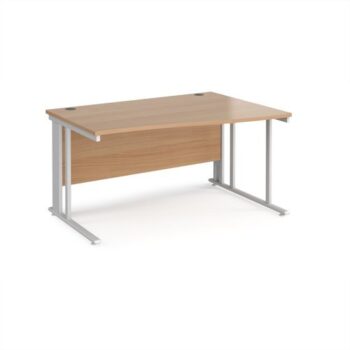 Maestro 25 right hand wave desk 1400mm wide - white cable managed leg frame Beech top - MCM14WRWHB