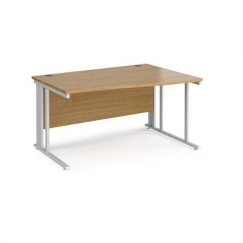 Maestro 25 right hand wave desk 1400mm wide - white cable managed leg frame Oak Top - MCM14WRWHO