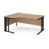 Maestro 25 left hand ergonomic desk 1600mm wide - black cable managed leg frame Beech top - MCM16ELKB