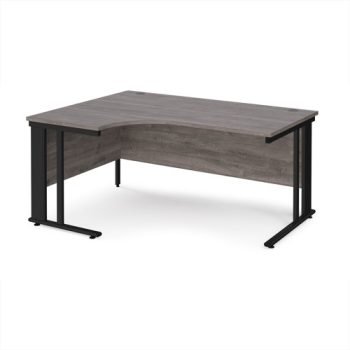 Maestro 25 left hand ergonomic desk 1600mm wide - black cable managed leg frame Grey Oak Top - MCM16ELKGO