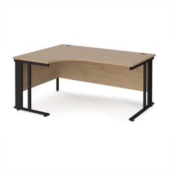 Maestro 25 left hand ergonomic desk 1600mm wide - black cable managed leg frame Kendal Oak Top - MCM16ELKKO