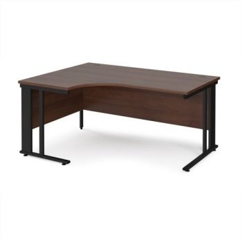Maestro 25 left hand ergonomic desk 1600mm wide - black cable managed leg frame Walnut top - MCM16ELKW