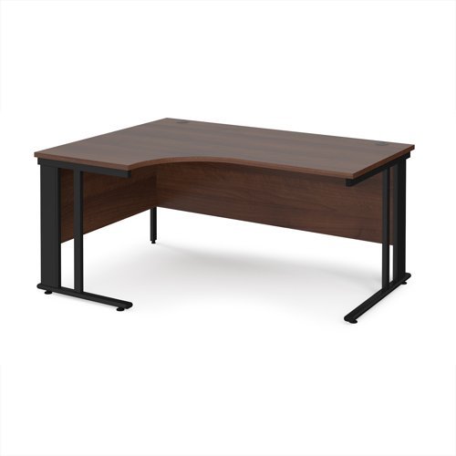 Maestro 25 left hand ergonomic desk 1600mm wide - black cable managed leg frame Walnut top - MCM16ELKW