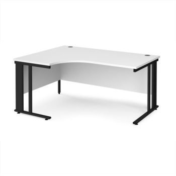 Maestro 25 left hand ergonomic desk 1600mm wide - black cable managed leg frame White Top - MCM16ELKWH