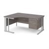Maestro 25 left hand ergonomic desk 1600mm wide with 2 drawer pedestal - silver cable managed leg frame Grey Oak Top - MCM16ELP2SGO
