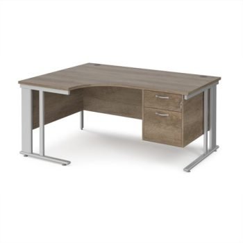 Maestro 25 left hand ergonomic desk 1600mm wide with 2 drawer pedestal - silver cable managed leg frame Nebraska Oak Top - MCM16ELP2SNO