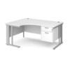 Maestro 25 left hand ergonomic desk 1600mm wide with 2 drawer pedestal - silver cable managed leg frame White Top - MCM16ELP2SWH