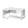 Maestro 25 left hand ergonomic desk 1600mm wide with 2 drawer pedestal - white cable managed leg frame White Top - MCM16ELP2WHWH