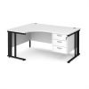 Maestro 25 left hand ergonomic desk 1600mm wide with 3 drawer pedestal - black cable managed leg frame White Top - MCM16ELP3KWH