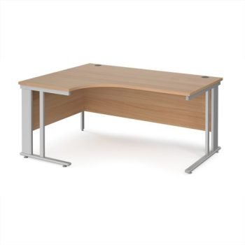 Maestro 25 left hand ergonomic desk 1600mm wide - silver cable managed leg frame Beech top - MCM16ELSB