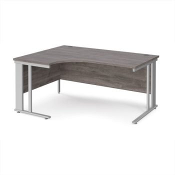 Maestro 25 left hand ergonomic desk 1600mm wide - silver cable managed leg frame Grey Oak Top - MCM16ELSGO