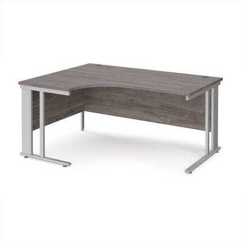 Maestro 25 left hand ergonomic desk 1600mm wide - silver cable managed leg frame Grey Oak Top - MCM16ELSGO