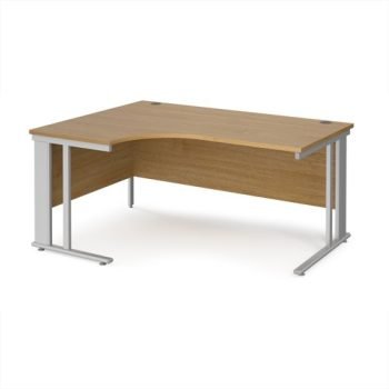Maestro 25 left hand ergonomic desk 1600mm wide - silver cable managed leg frame Oak Top - MCM16ELSO