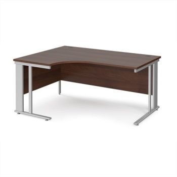 Maestro 25 left hand ergonomic desk 1600mm wide - silver cable managed leg frame Walnut top - MCM16ELSW