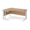 Maestro 25 left hand ergonomic desk 1600mm wide - white cable managed leg frame Beech top - MCM16ELWHB
