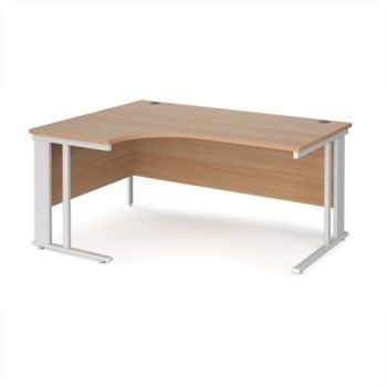 Maestro 25 left hand ergonomic desk 1600mm wide - white cable managed leg frame Beech top - MCM16ELWHB
