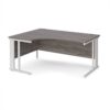 Maestro 25 left hand ergonomic desk 1600mm wide - white cable managed leg frame Grey Oak Top - MCM16ELWHGO