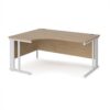 Maestro 25 left hand ergonomic desk 1600mm wide - white cable managed leg frame Kendal Oak Top - MCM16ELWHKO