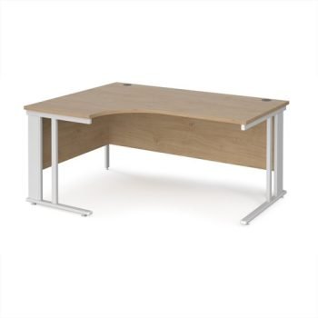 Maestro 25 left hand ergonomic desk 1600mm wide - white cable managed leg frame Kendal Oak Top - MCM16ELWHKO