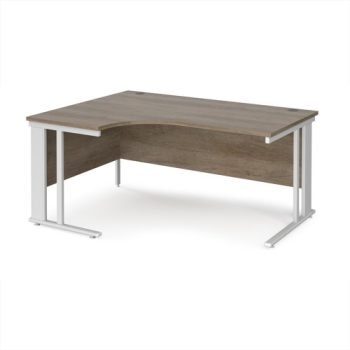 Maestro 25 left hand ergonomic desk 1600mm wide - white cable managed leg frame Nebraska Oak Top - MCM16ELWHNO