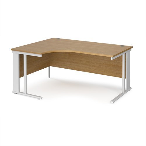 Maestro 25 left hand ergonomic desk 1600mm wide - white cable managed leg frame Oak Top - MCM16ELWHO