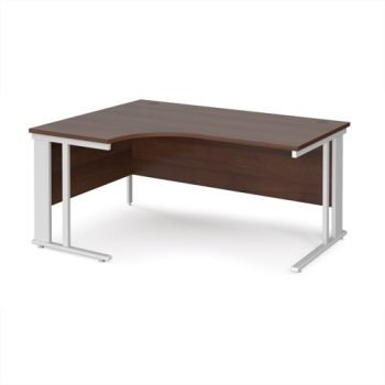 Maestro 25 left hand ergonomic desk 1600mm wide - white cable managed leg frame Walnut top - MCM16ELWHW