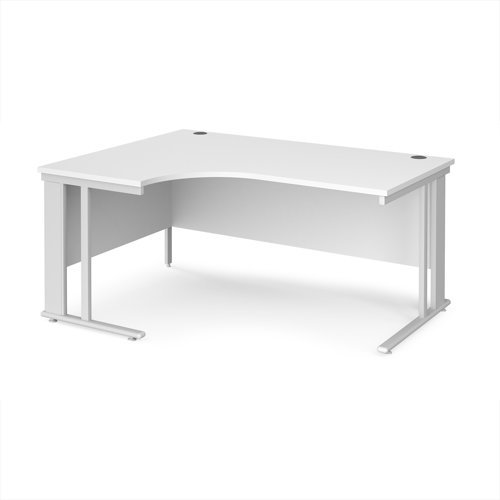 Maestro 25 left hand ergonomic desk 1600mm wide - white cable managed leg frame White Top - MCM16ELWHWH