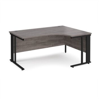 Maestro 25 right hand ergonomic desk 1600mm wide - black cable managed leg frame Grey Oak Top - MCM16ERKGO
