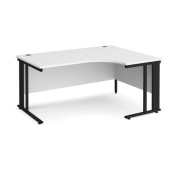 Maestro 25 right hand ergonomic desk 1600mm wide - black cable managed leg frame White Top - MCM16ERKWH
