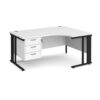 Maestro 25 right hand ergonomic desk 1600mm wide with 3 drawer pedestal - black cable managed leg frame White Top - MCM16ERP3KWH