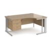 Maestro 25 right hand ergonomic desk 1600mm wide with 3 drawer pedestal - silver cable managed leg frame Kendal Oak Top - MCM16ERP3SKO