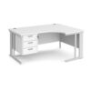 Maestro 25 right hand ergonomic desk 1600mm wide with 3 drawer pedestal - white cable managed leg frame White Top - MCM16ERP3WHWH