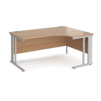 Maestro 25 right hand ergonomic desk 1600mm wide - silver cable managed leg frame Beech top - MCM16ERSB