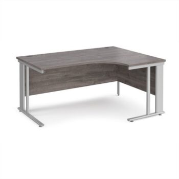 Maestro 25 right hand ergonomic desk 1600mm wide - silver cable managed leg frame Grey Oak Top - MCM16ERSGO
